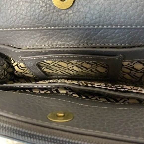 Tignanello Multi Compartment Small Crossbody Bag-Grey Leather/Brown Trim - Picture 6 of 11